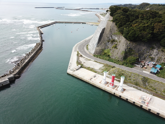 いわき市山木工業施工の大震災復興の象徴である豊間海岸の空撮